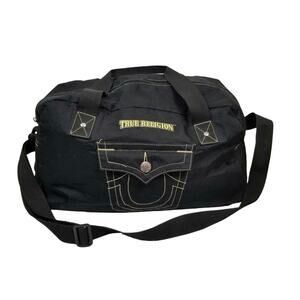 True Religion Horseshoe Black Canvas Weekender Duffel Travel Bag